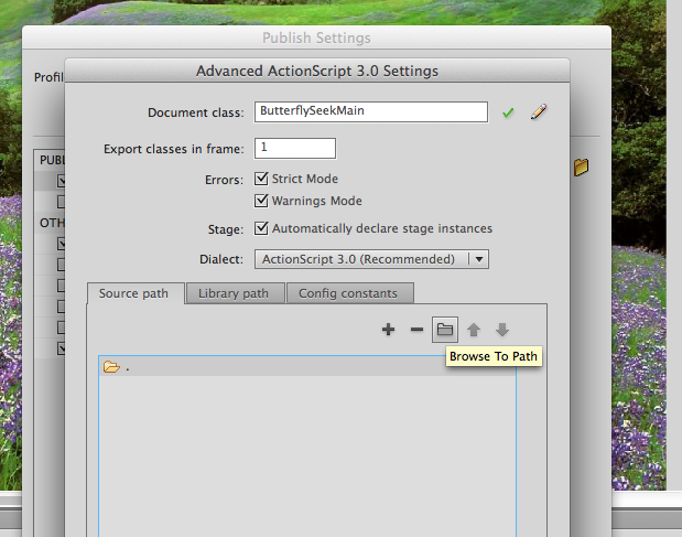 Screenshot of advanced actionscript settings