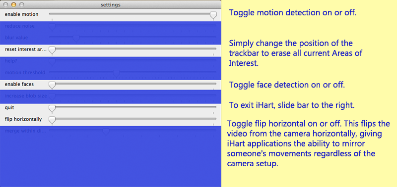 Main control window with explanations